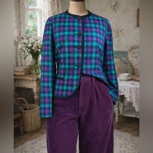 Vintage 1980s Pendleton Magenta & Blue Wool, Lined Blazer